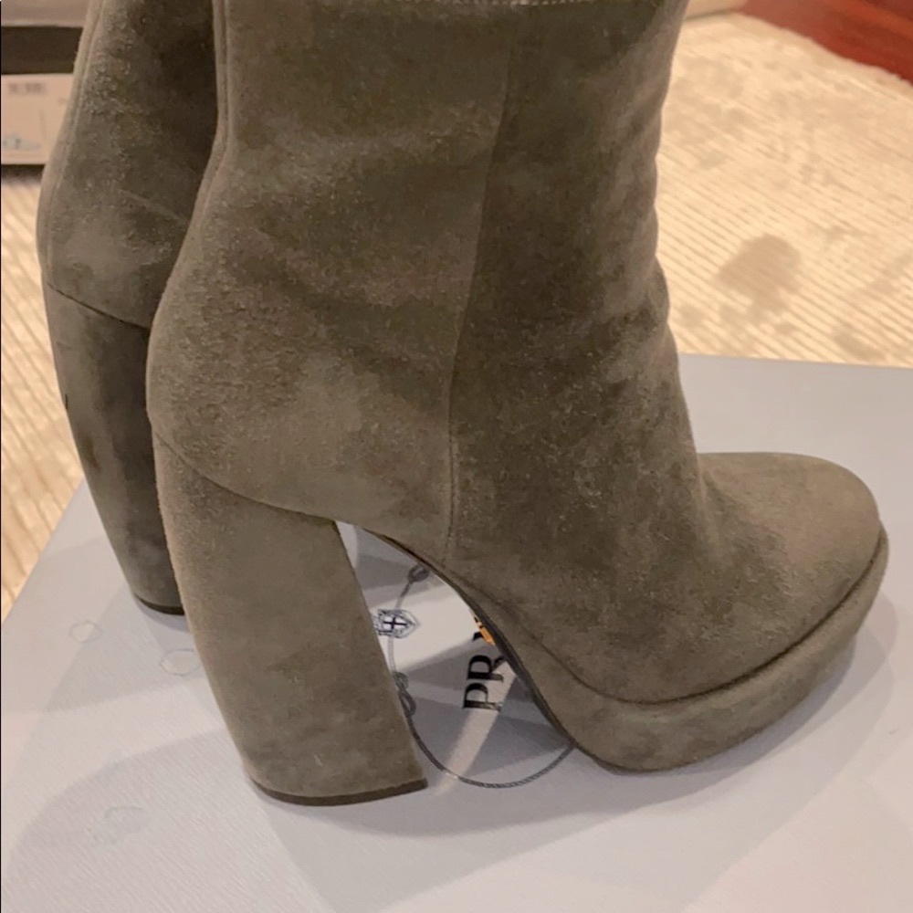 PRADA Grey Ultra Suede Platform ankle Boots
